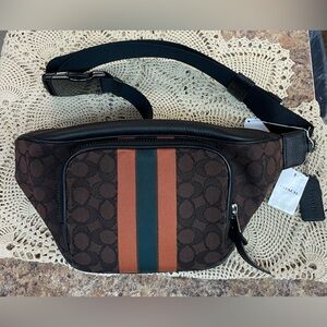 Coach Thompson Belt Bag in Signature Jacquard with Varsity Stripe